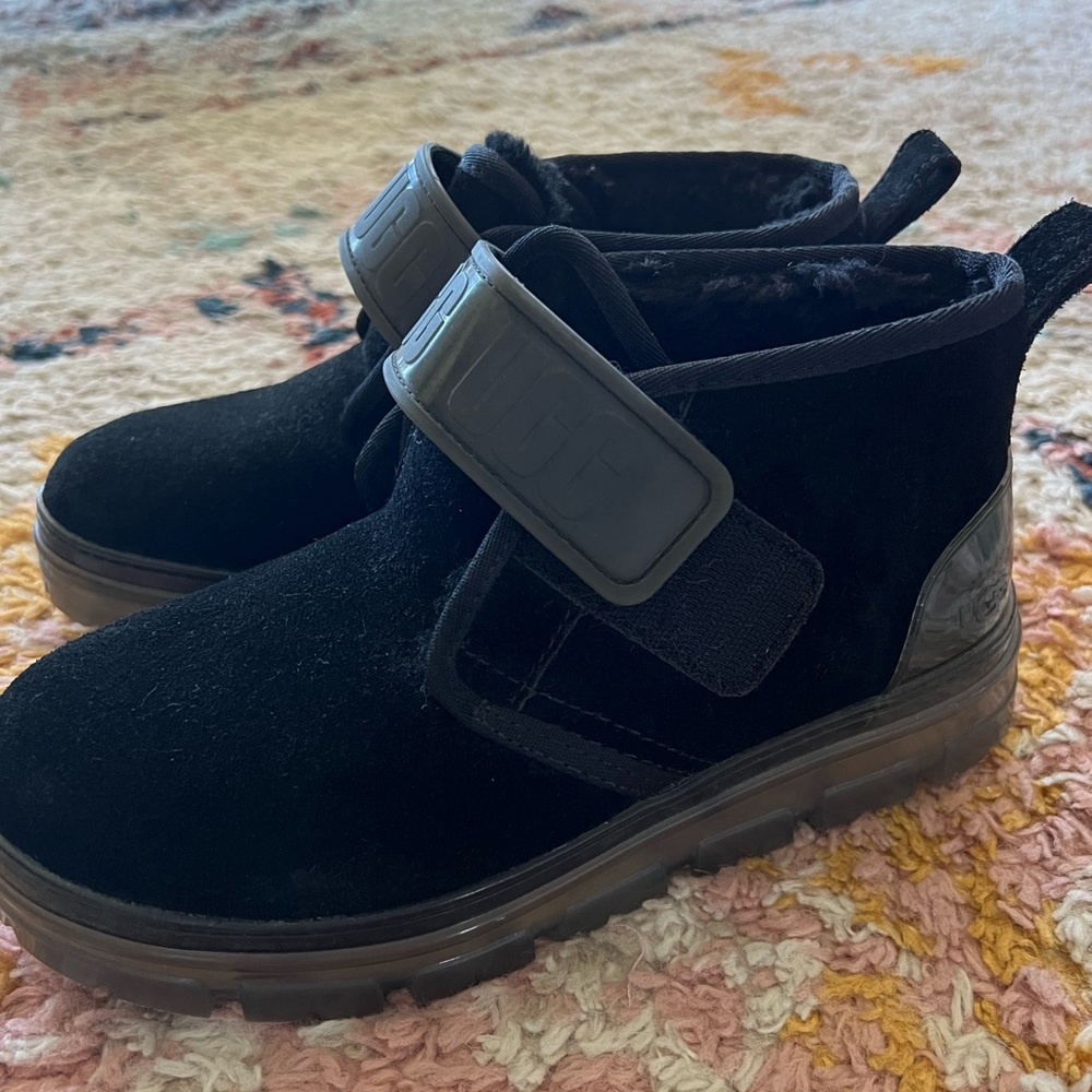 UGG Black Suede Ankle Booties with Strap
